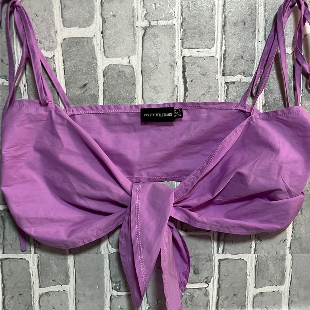 PrettyLittleThing Lavender Tie-Front Top